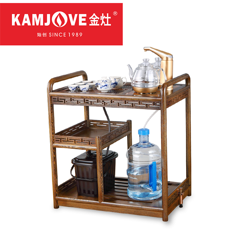KAMJOVE/金灶 KW-6300B鸡翅木手工雕刻实木茶车茶桌搭配G9全智能电茶炉可移动带轮茶台整套茶具移动茶台小茶几