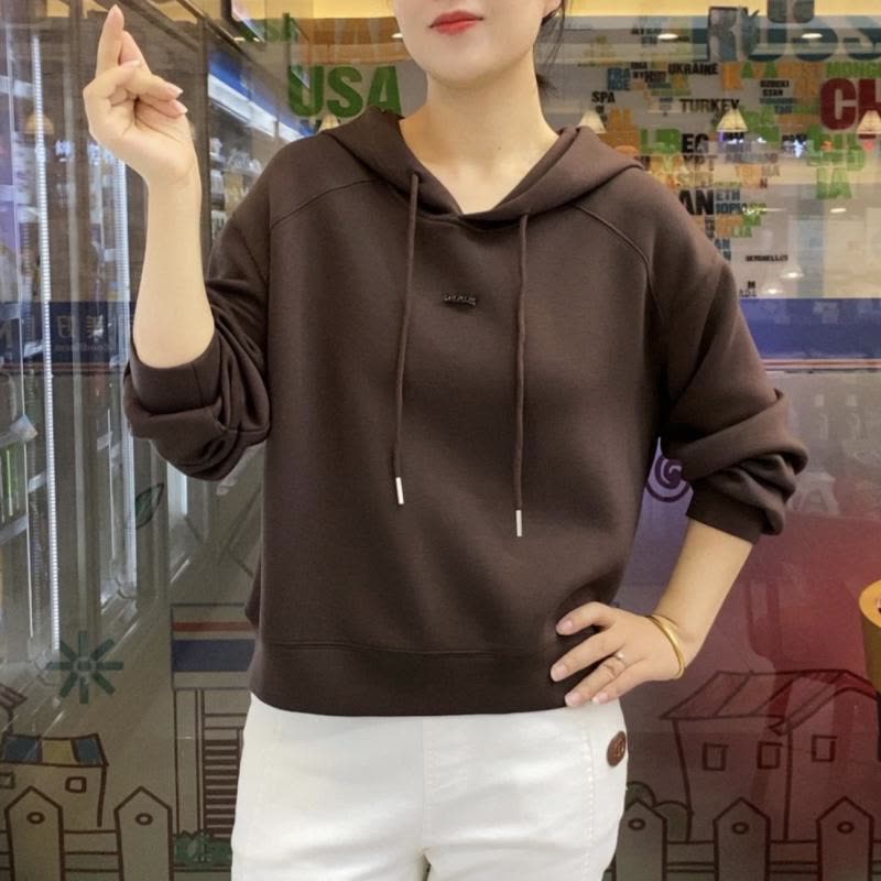 秋季加绒休闲卫衣简约纯色减龄连帽宽松春秋打底保暖上衣女图片