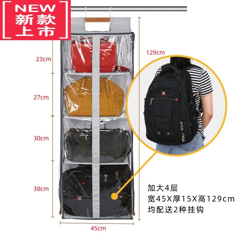 可莉允门后防尘包包收纳挂袋衣柜挂包器墙挂式帽子整理架透明布艺置物图片