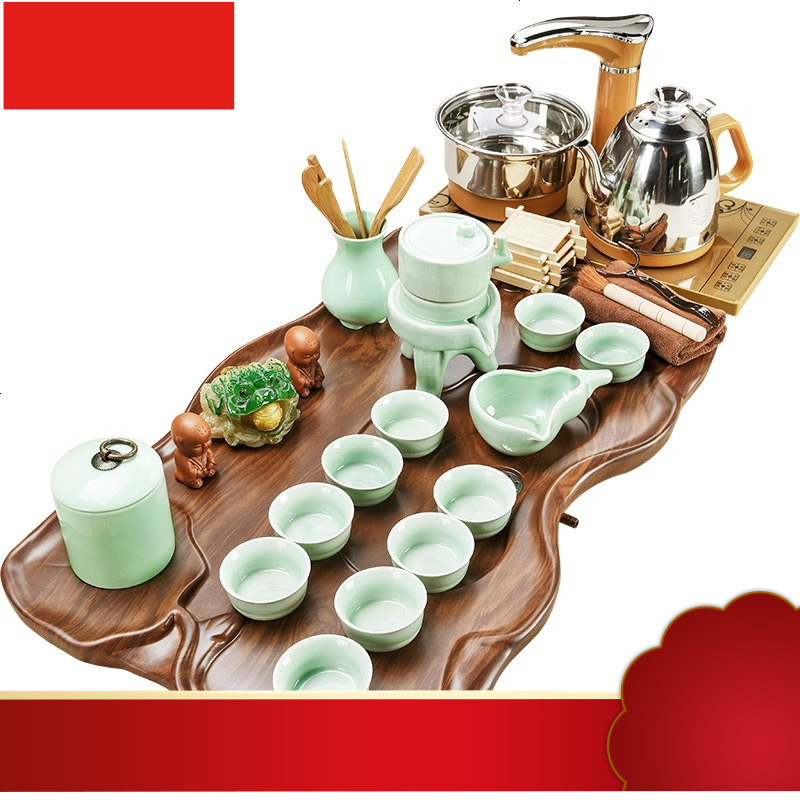 玻璃功夫茶具套装实木茶盘茶台全自动四合一家用紫砂茶壶茶杯