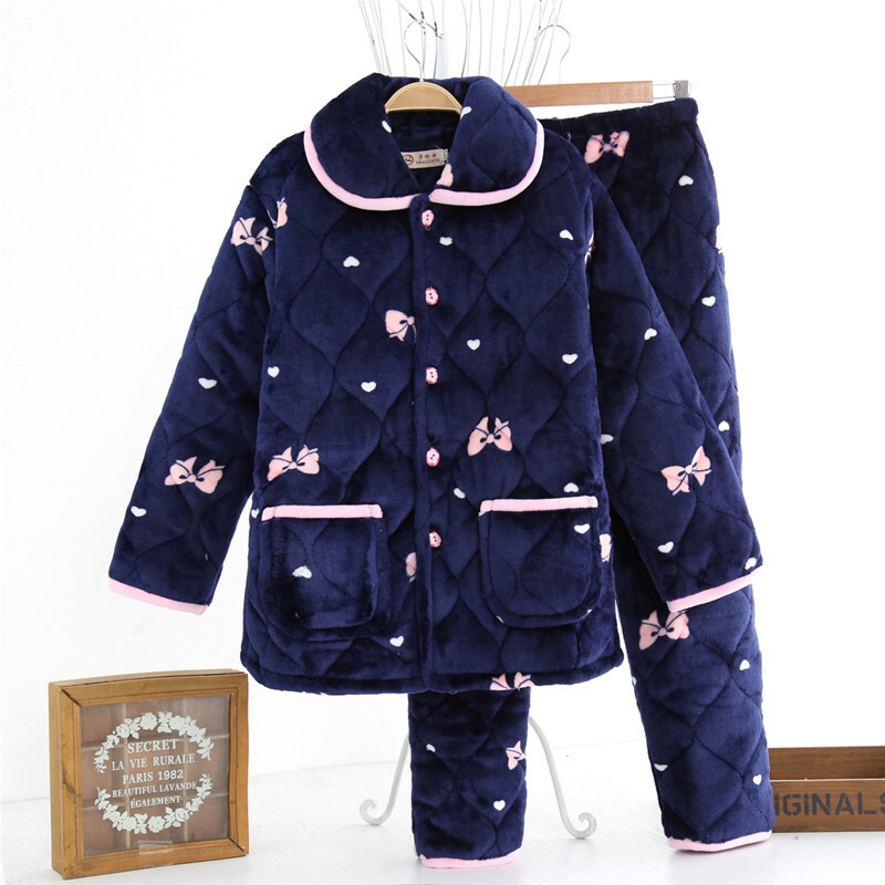 迪鲁奥diluao女冬季夹棉加厚纯棉月子服法兰绒夹棉三层保暖家居服套装