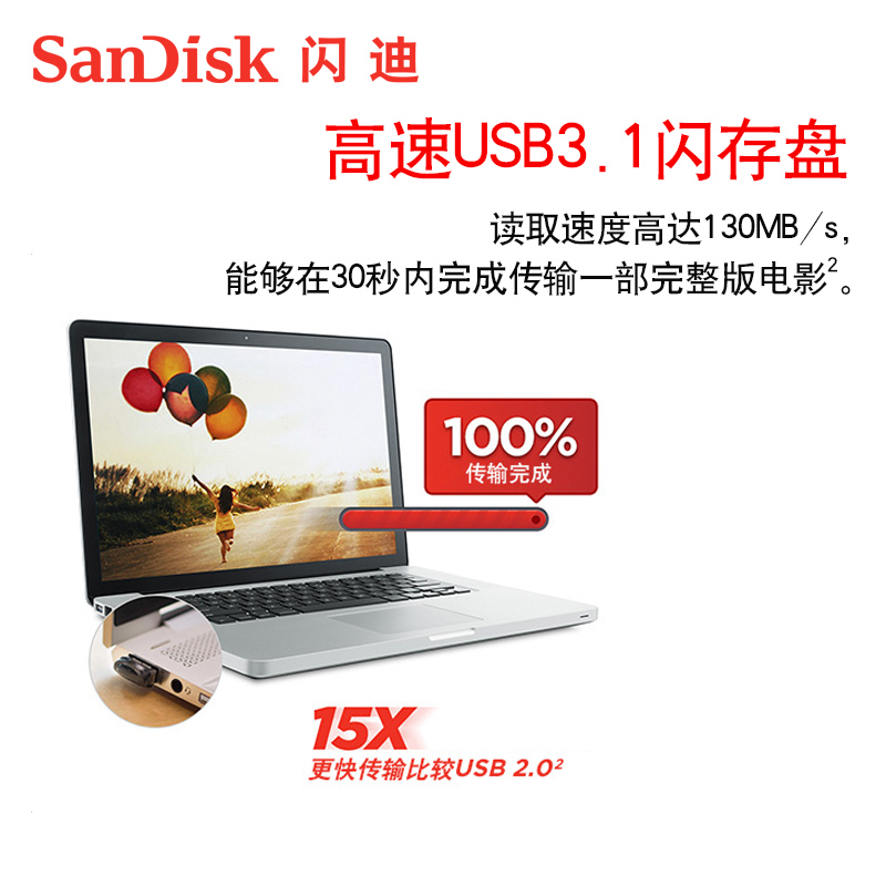 [官方授权]闪迪(SanDisk)U盘32G 酷豆CZ430 高速USB3.1接口 加密车载优盘32G高清大图