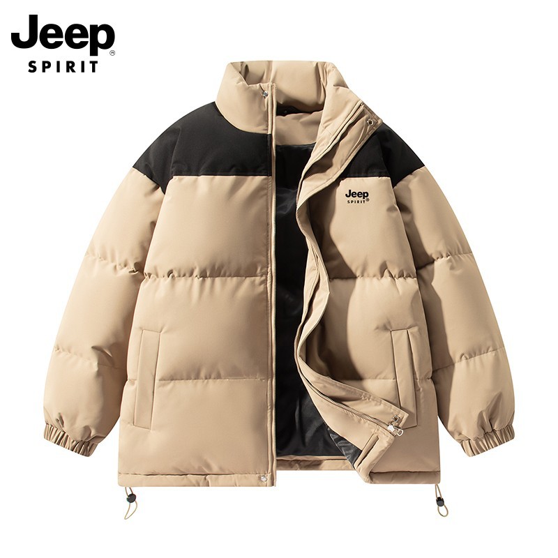 JEEP SPIRIT棉服男士新款冬季加厚宽松面包服女立领棉衣潮牌情侣冬装 卡其 S