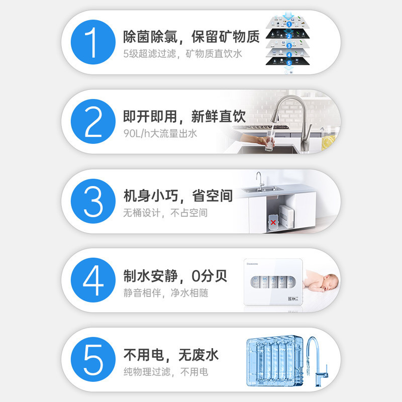 长虹H508净水器家用直饮机厨房自来水过滤器五级超滤水龙头净水机