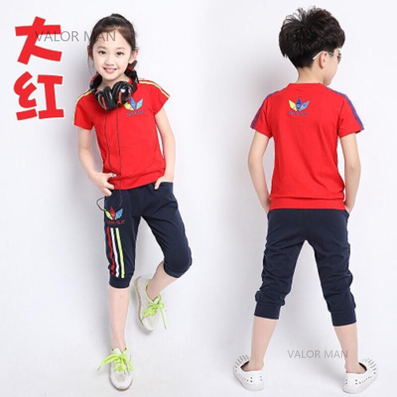 幼儿园园服夏季夏装小学生校服套装儿童班服纯棉短袖运动服会