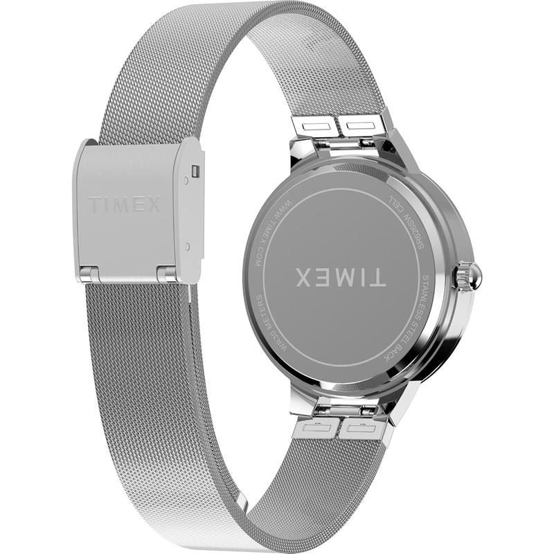 Timex 女士石英金属表欧美时尚银色表带珍珠母贝镶钻腕表高清大图