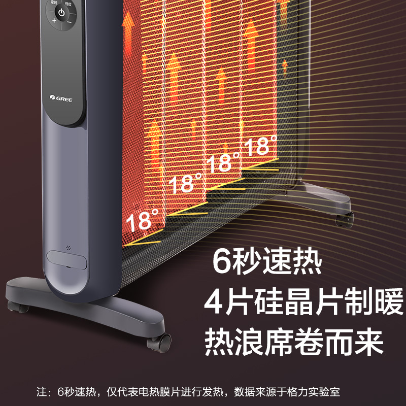 格力(GREE) 取暖器家用节能省电暖气遥控取暖气加湿无光防烫电热膜速热电暖器 石墨烯速热NDYM-X7021B高清大图
