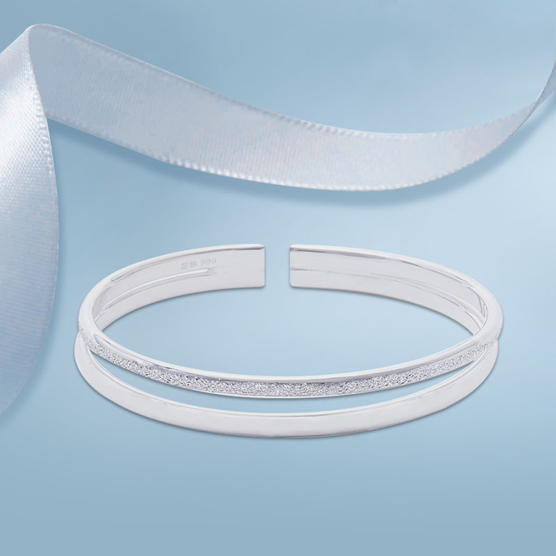 这厢999足银银梦琉光开口银手镯女银饰冷淡风手环sz0004学生送女友