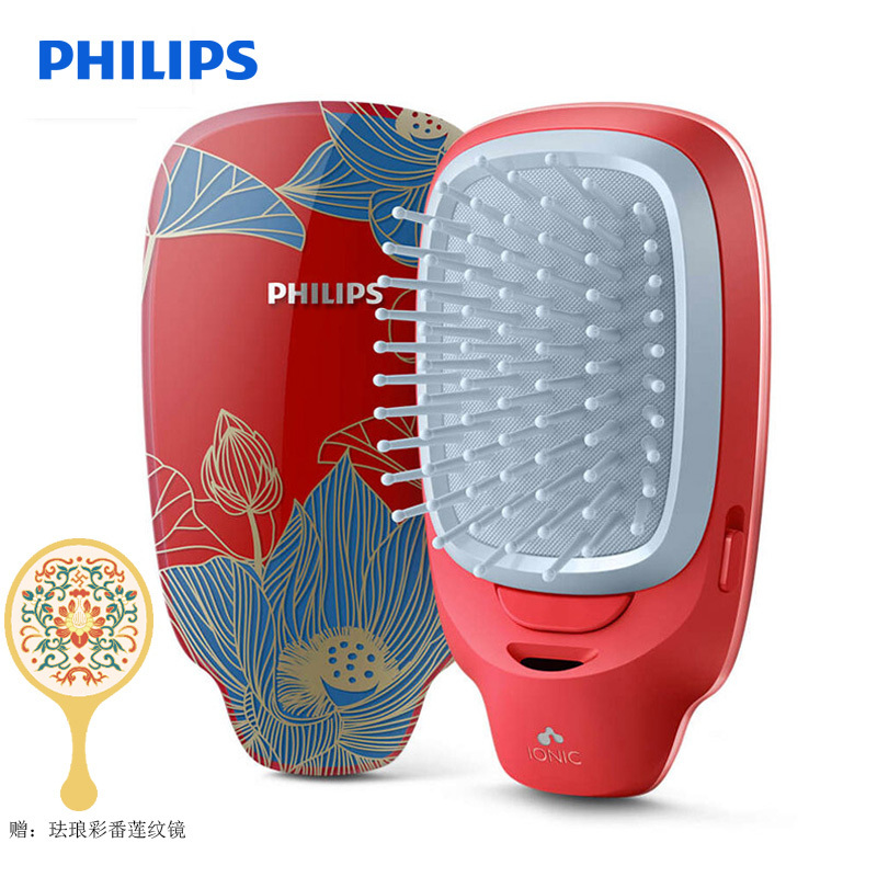 飞利浦(Philips) 负离子梳 按摩梳造型美发梳呵护头发防静电梳子颐和园联名女神专属礼盒HP4722/35BP红色