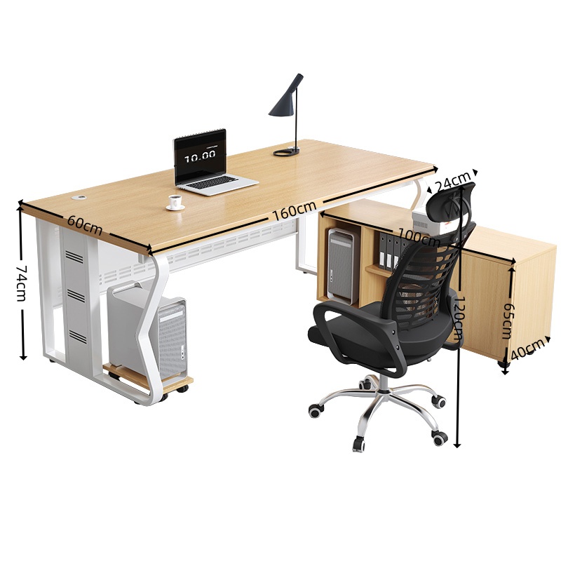 烁恒 办公桌 160*60*74cm+侧柜+椅子 套高清大图