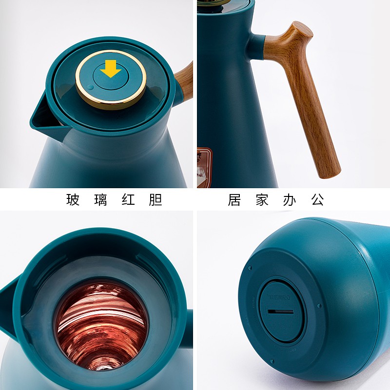 清水保温壶家用时尚玻璃内胆水壶办公室便携式暖壶欧式暖瓶 1L 灰色 SM-1182-100高清大图