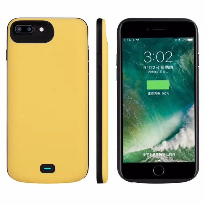 苹果(Apple)7plus/8plus 塑料背夹电池聚合物锂离子电芯 5.5英寸移动电源苹果专用8000毫安 柠檬黄