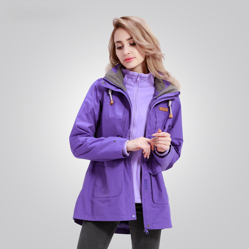 秋冬新款中长款冲锋衣三合一抓绒保暖透气防水修身女款 fab6462