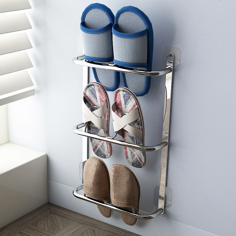 浴室拖鞋架壁挂厕所墙壁挂式简易免打孔不锈钢卫生间鞋架拖鞋架子