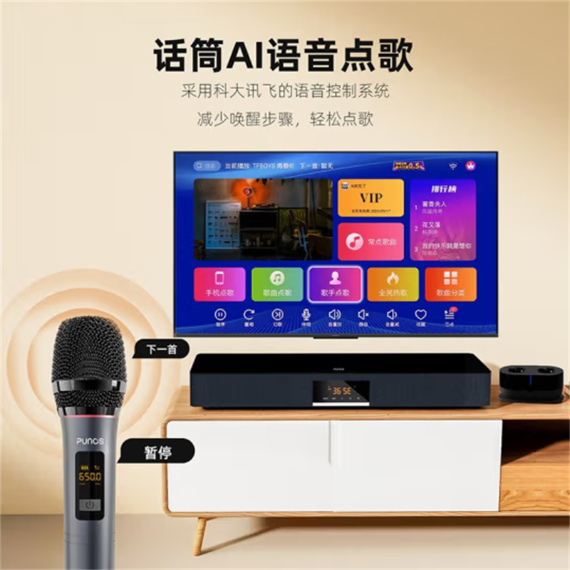 P u n o s 钢琴师3D家庭影院KTV音响套装Ai话筒语音点歌内置功放影K一体机 V6点歌盒