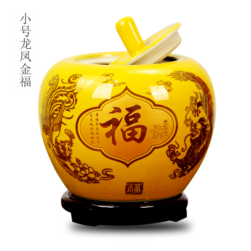 红色苹果花瓶摆件家居软装饰品客厅酒柜摆设陶瓷储物罐结婚 三维工匠 红[密封]小号进宝+木底座高清大图