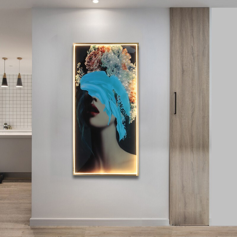 澳松 时尚简约壁画灯轻奢方形美女像客厅卧室餐厅发光壁画灯竖版背景墙装饰led晶瓷带灯壁画走廊过道壁画灯