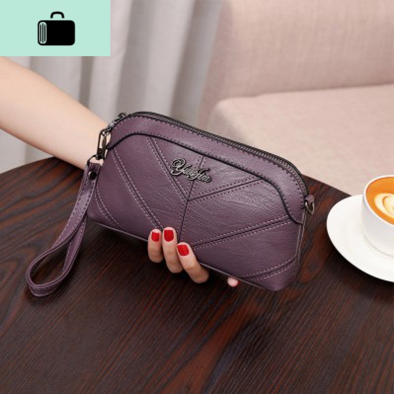 2020韩版新款时尚手拿包包女妈妈买菜包软皮斜挎小包零钱包手机包NEW LAKE B款紫色配长短两条带子