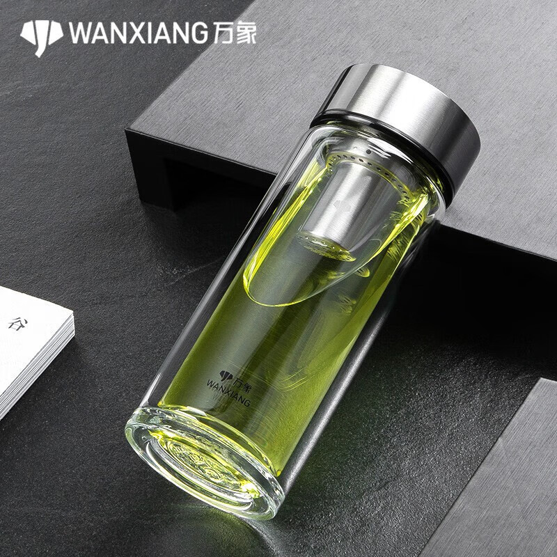 万象 玻璃杯430ML 双层玻璃杯大容量泡茶杯商务办公 V304