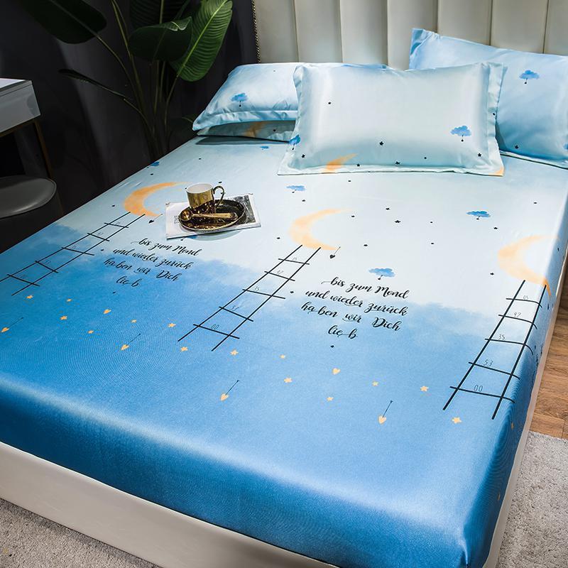 家柏饰(CORATED)床笠款冰丝凉席三件套1.8m床可水洗折叠夏季1.5米防滑空调软席子 望月亮 1.5m（5英尺）床