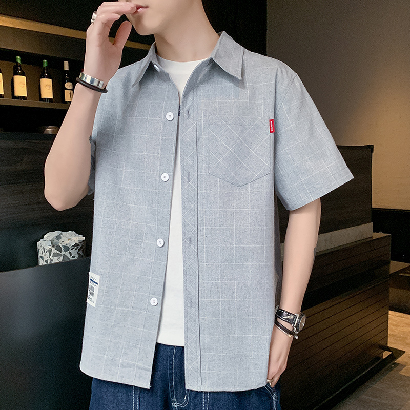 2021新款夏季男士短袖衬衫男 韩版潮流撞色日系休闲百搭外套 夏装帅气