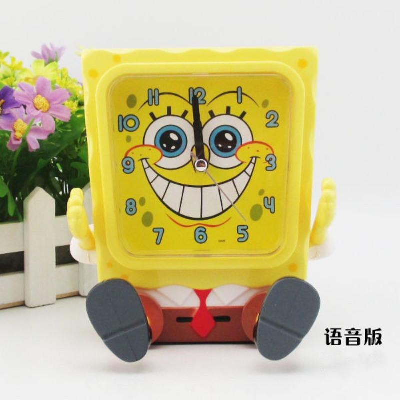 15*13 海绵宝宝闹钟静音学生用床头儿童卡通语音说话闹钟创意桌面时钟