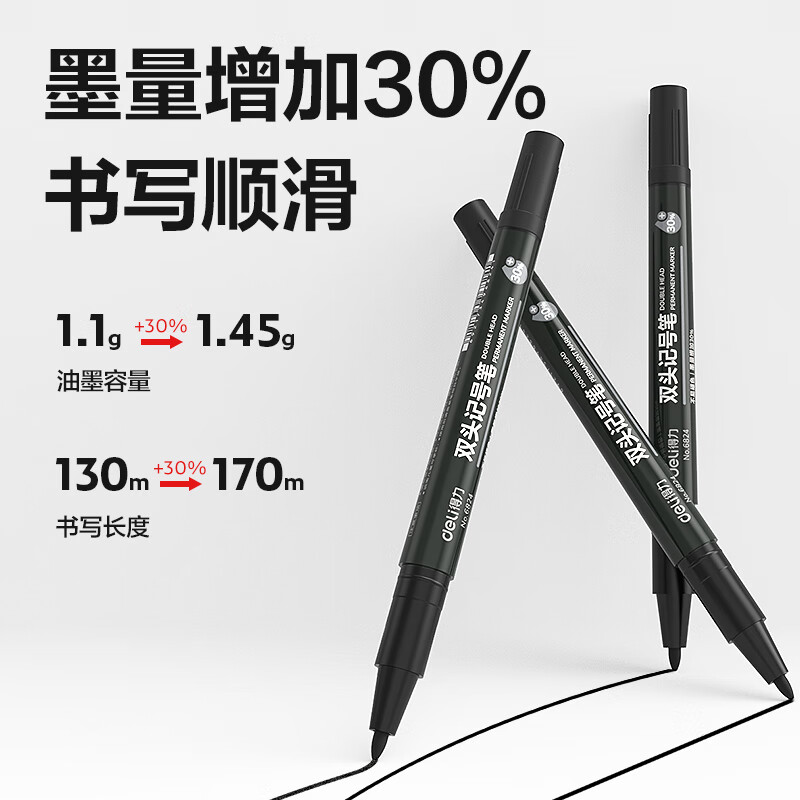 得力(deli) 记号笔 6824 12支/盒 黑色 0.5mm/1.2mm 拔帽 计价单位:盒高清大图
