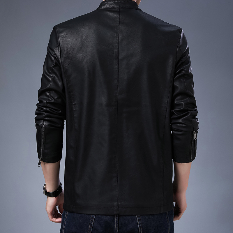 啄木鸟皮衣新款2025男士春秋立领加绒皮夹克百搭外套休闲上衣高清大图