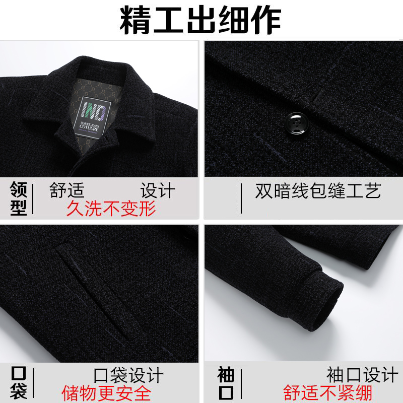 啄木鸟爸爸秋装中年毛呢夹克男士外套春秋季中老年呢子上衣50岁60高清大图