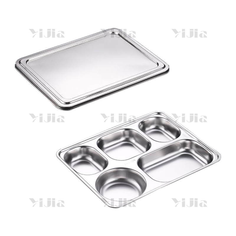 翌嘉YJ40625034 304不锈钢分格餐盘带盖食堂中式饭盘 浅五格