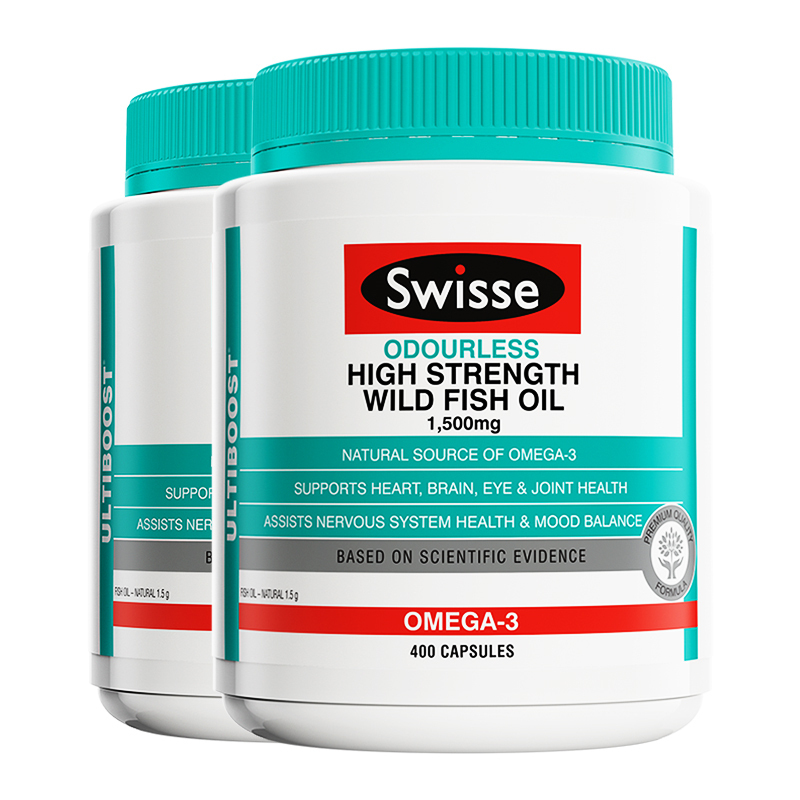 Swisse斯维诗 无腥味高强度野生深海鱼油软胶囊 1500mg 400粒*2瓶