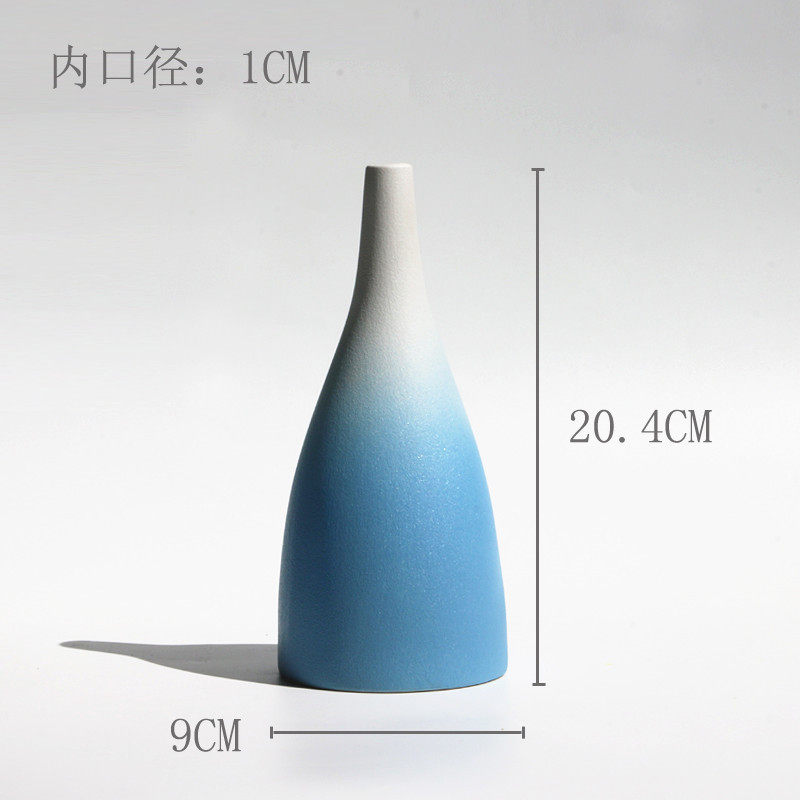 INS风北欧渐变陶瓷花瓶客厅插花工艺摆件清新干花装饰工艺品 三维工匠 唐姿蓝小-渐变 中等