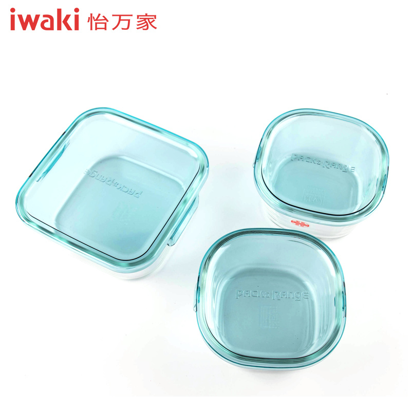 【怡万家旗舰店】CAPRN-3T1C怡万家iwaki耐热玻璃PACK&RANGE保鲜盒马卡龙3件YWJ0007