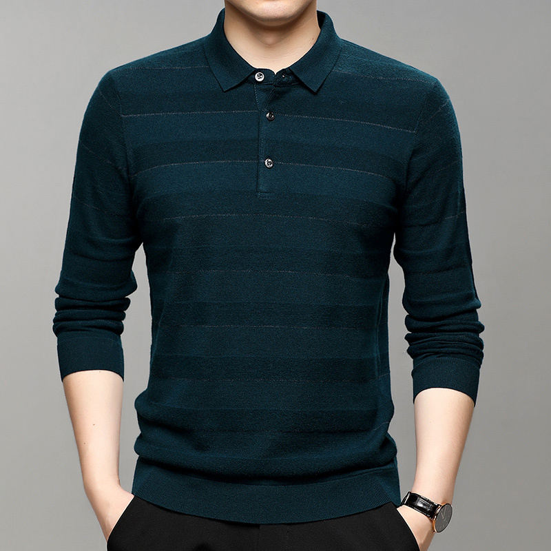 恒源祥100羊毛衫男厚翻领男士毛衣宽松大码中年男装纯羊毛线体恤男