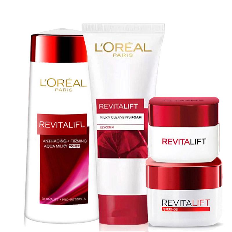 欧莱雅(L’OREAL)/女士面部护肤套装礼盒 各种肤质保湿补水 复颜抗皱紧致嫩肤四件套洗面奶+爽肤水+日霜+眼霜