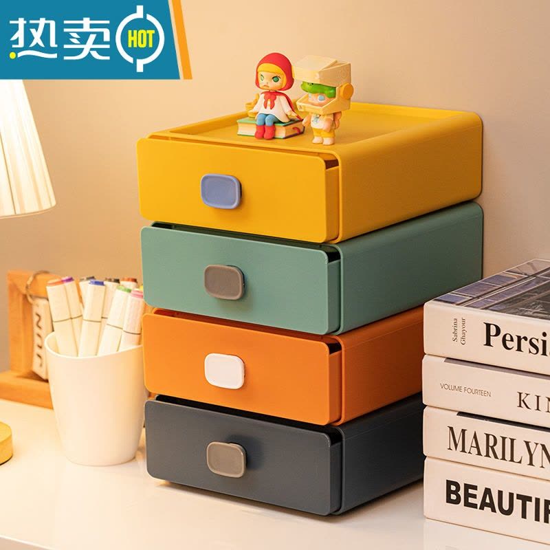 敬平桌面收纳盒多功能多层抽屉式收纳柜化妆品学生文具杂物整理储物盒图片