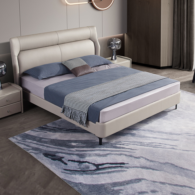 [cbd]sn-jd027 真皮轻奢现代简约复古双人床双大靠包床