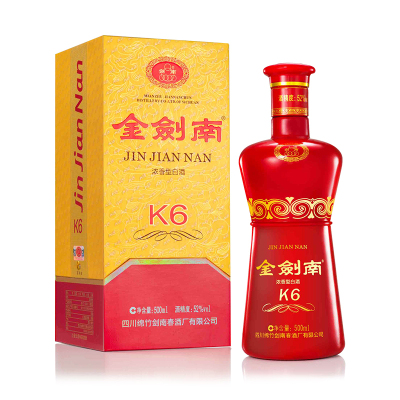 剑南春 金剑南K6 52度 500ml*1瓶 浓香型白酒 单瓶装