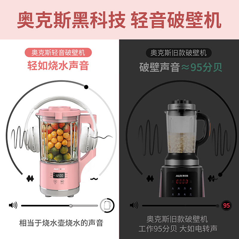 奥克斯 AUX 破壁料理机 HX-PB9509 小型家用多功能豆浆机智能全自动加热料理机榨汁机果汁搅拌机辅食机防糊