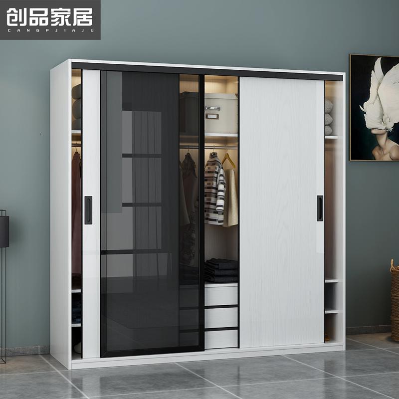 衣柜推拉简约现代经济型玻璃移滑北欧卧室小户型整体大衣橱