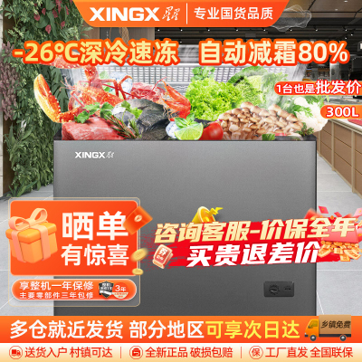 星星（XINGX）BD/BC-300E榭湖银300升商用保鲜设备卧式冰柜 单温单箱冰箱 冷藏冷冻转换冷柜顶开门