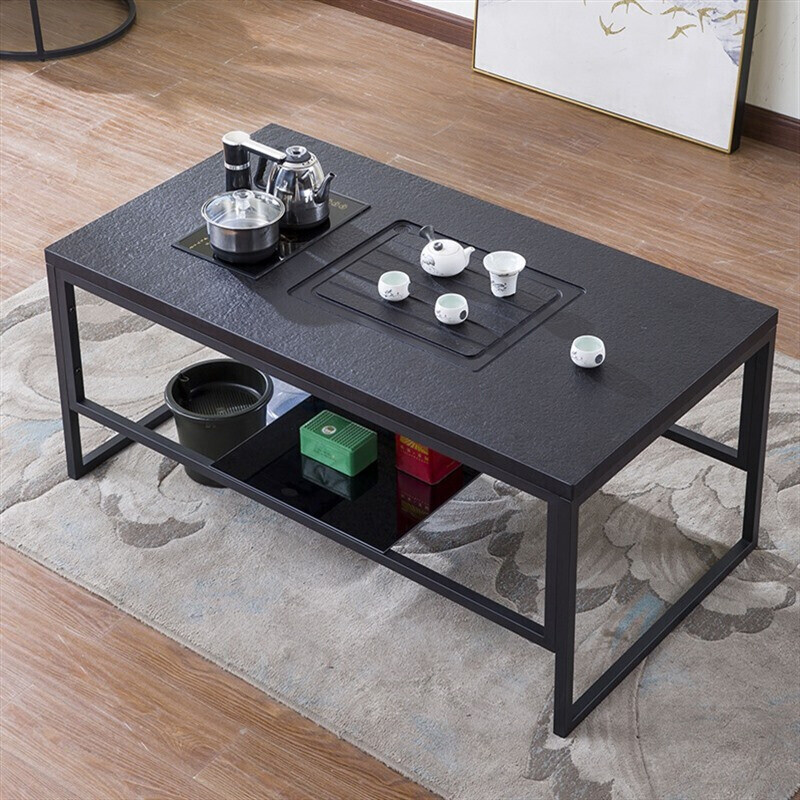绵冠MIANGUAN简约现代火烧石功夫茶几带烧水壶新中式火烧石茶桌椅茶具套装 A款（1300*700*560）