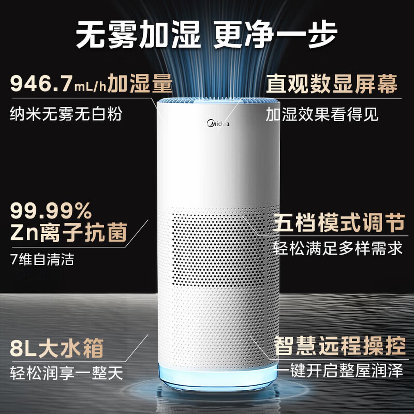 美的(Midea)无雾空气加湿器 卧室母婴婴儿 办公室桌面低噪雾化器大容量水箱 夏季秋冬干燥房间空调房加湿高清大图