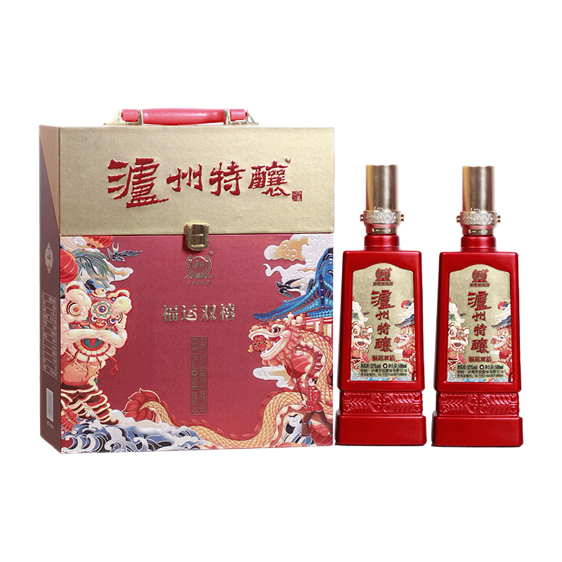 泸州老窖52度浓香型白酒特酿福运双禧蓝花瓷头曲礼盒装升级版组合装500ml*4瓶高清大图