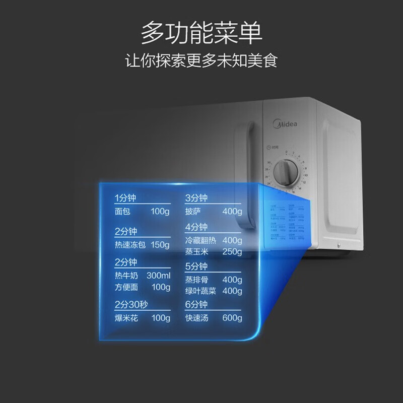 美的(Midea)微波炉20升机械定时转盘手拉门易清洁内胆可装饰面板M100高清大图