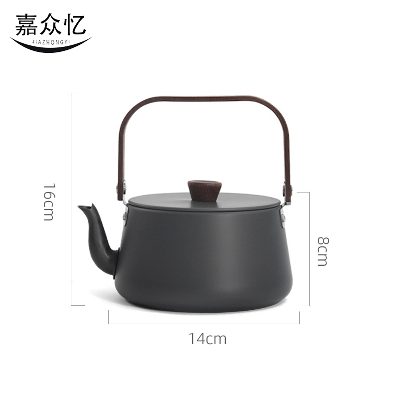 嘉众忆 户外露营铝合金木柄茶壶 JZY-NN34 个高清大图