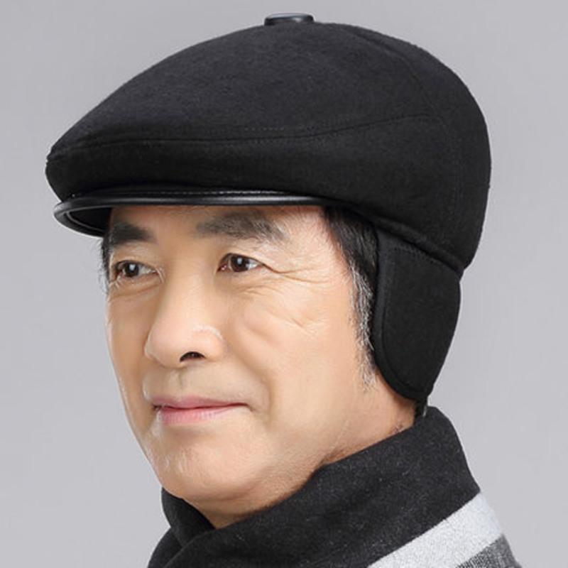 中老年男帽子冬加厚护耳保暖鸭舌帽子秋冬季爷爷爸爸老人帽子纯灰加棉