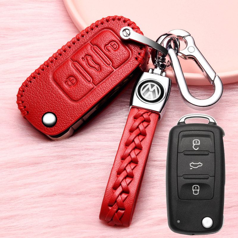【补贴10%】大众速腾钥匙套2020款专用真皮钥匙包新速腾一键启动车钥匙扣女19汽车钥匙包 大众A款红色+绳扣（插钥匙启动半包）10-18款