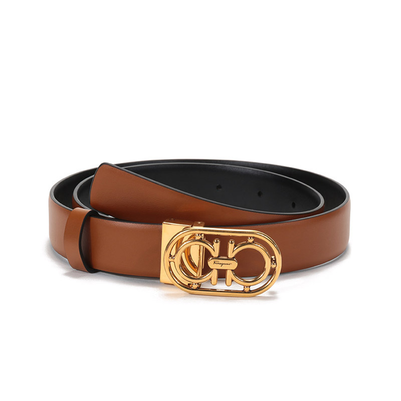 ferragamo菲拉格慕女士牛皮板扣式双面皮带腰带23b863视频