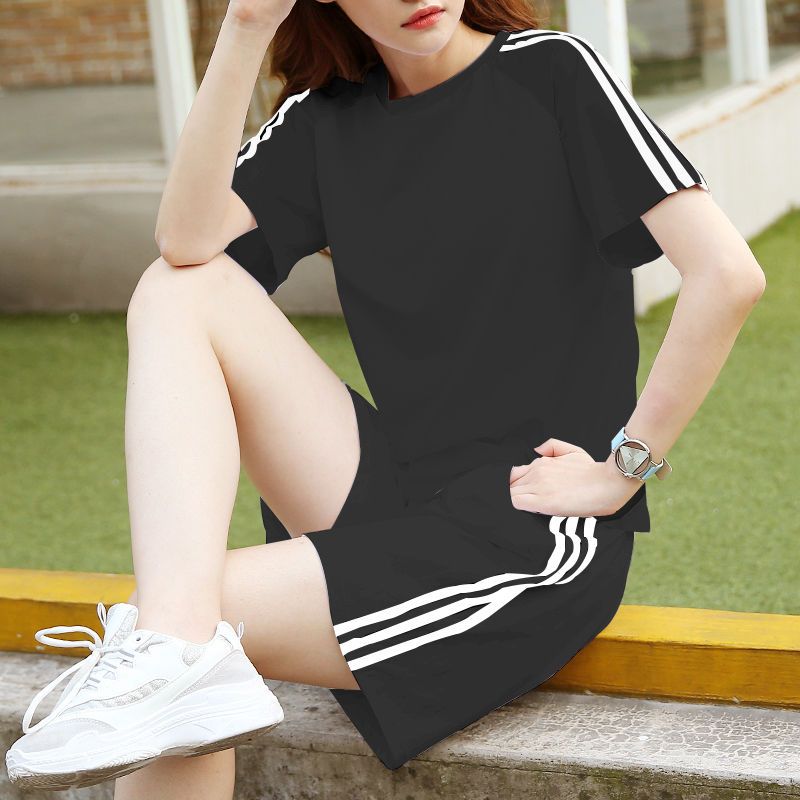 休闲运动服套装女夏季宽松大码短袖宽松短裤五分裤两件套臻依缘